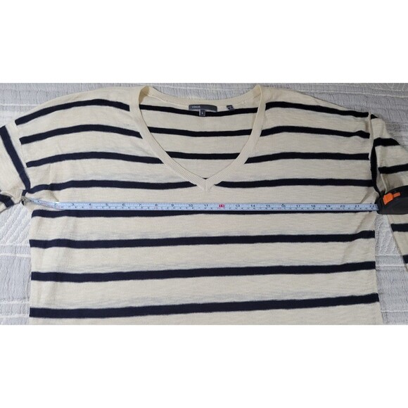 Vince Striped V-Neck Sweater Women’s Large 100%‎ Cotton Navy Cream - Picture 8 of 11